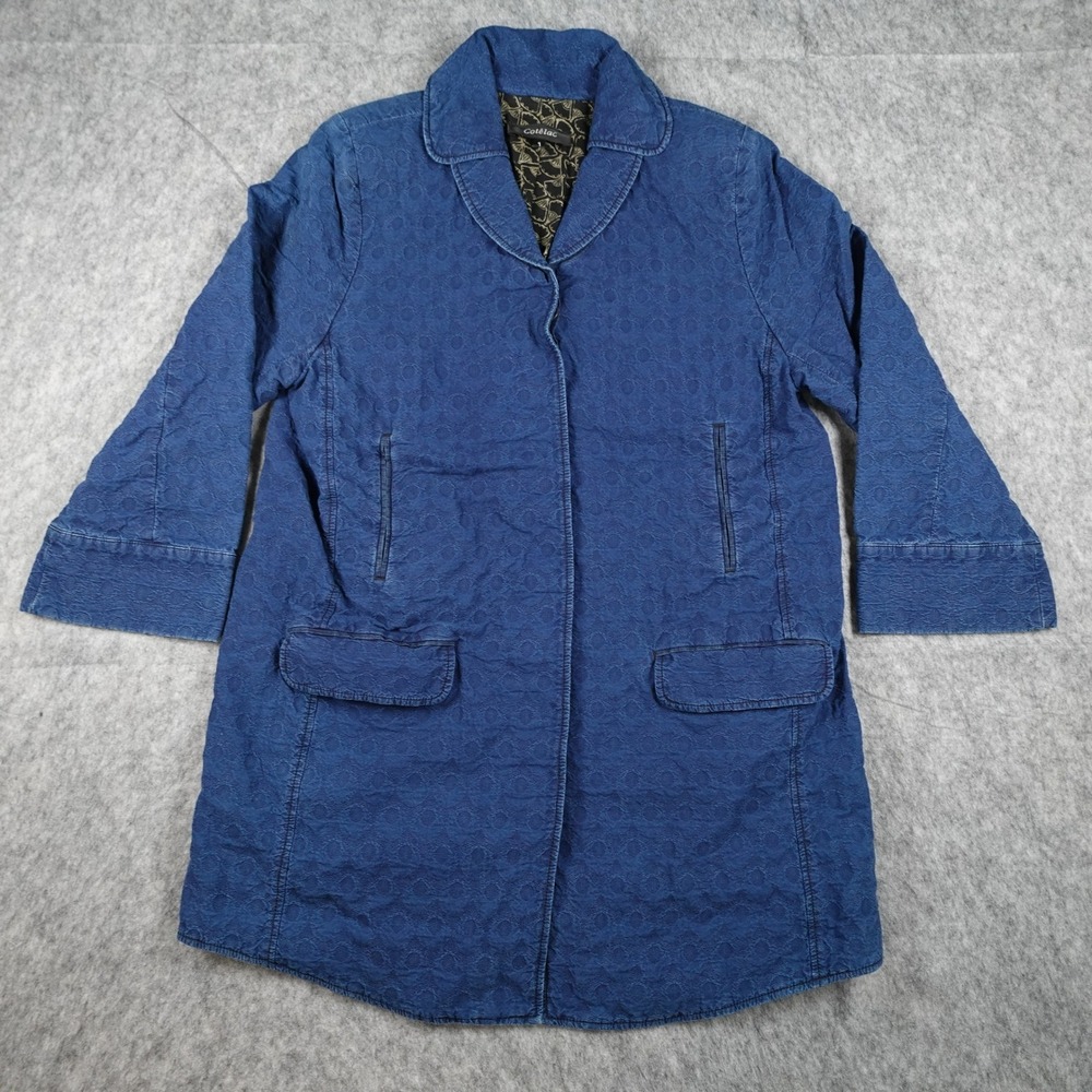 Cotelac Jacket Womens Size 1 US Small Blue Textured Jacquard 3/4 Sleeve Longline